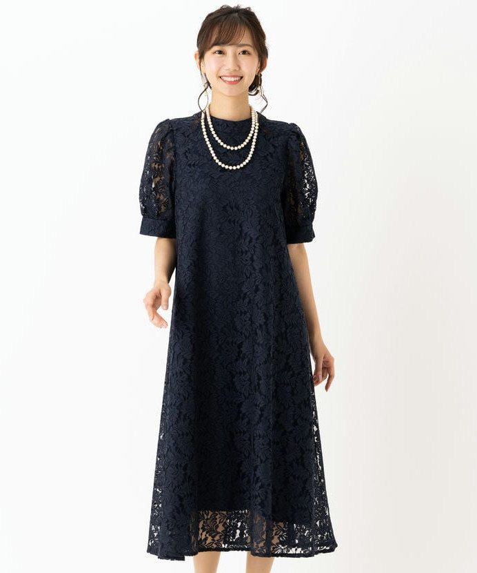 Aimer エメ 総レース袖付きテントラインドレス ネイビー系 | 結婚式
