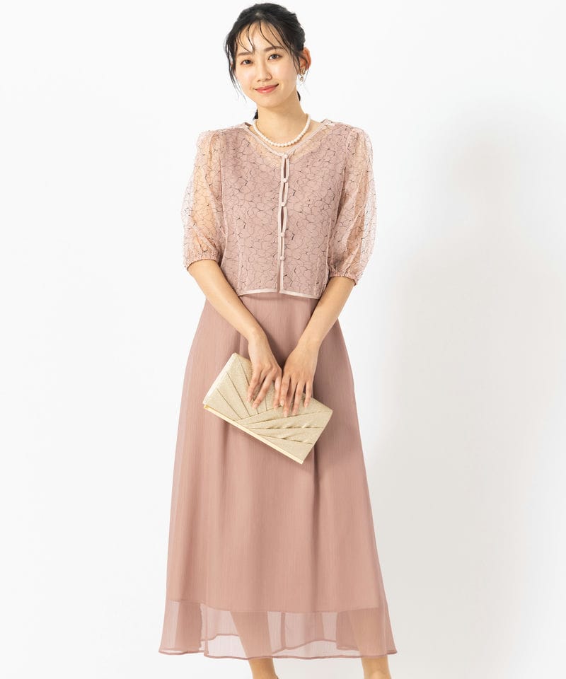 Select Shop 【ドレス2点SET】配色レースボレロ付きドレス ピンク系 