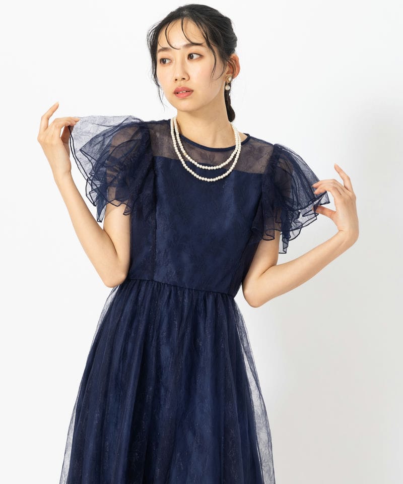 dazzlin ダズリン バックリボンパイピングレースドレス ネイビー系