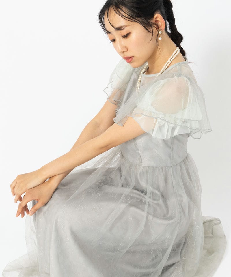 Aimer エメ グリッターチュールフロントギャザーレースアップドレス