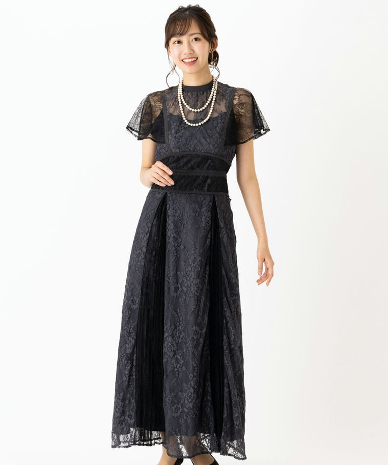 MERCURYDUO マーキュリーデュオ 配色レースパワショルロングドレス