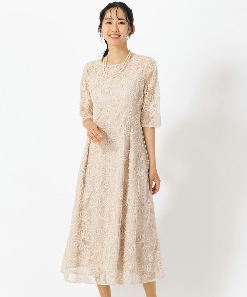 Leja 【A】レジャ チェックスパンコールリボンワンピースドレス グレー