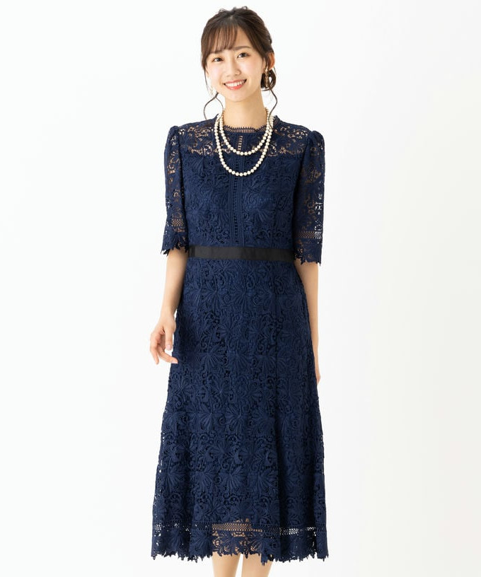 CELFORD セルフォード ウエストマークレースドレス ネイビー系 | 結婚