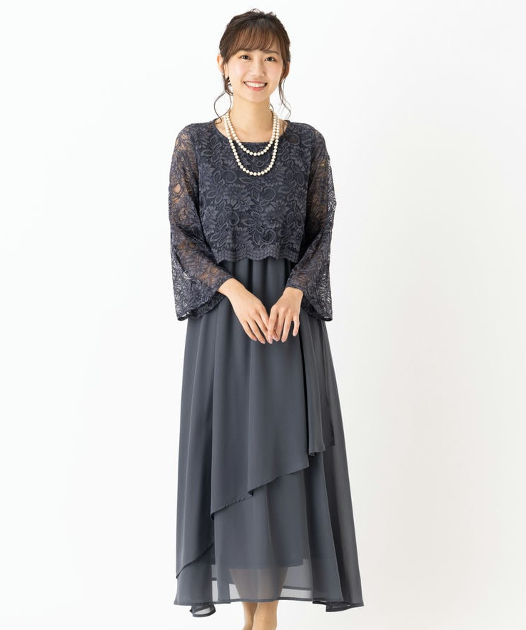 Lサイズ チャコール レース パーティードレス Select Shop 【授乳マタニティ】レーストップ×ラップカートドレス