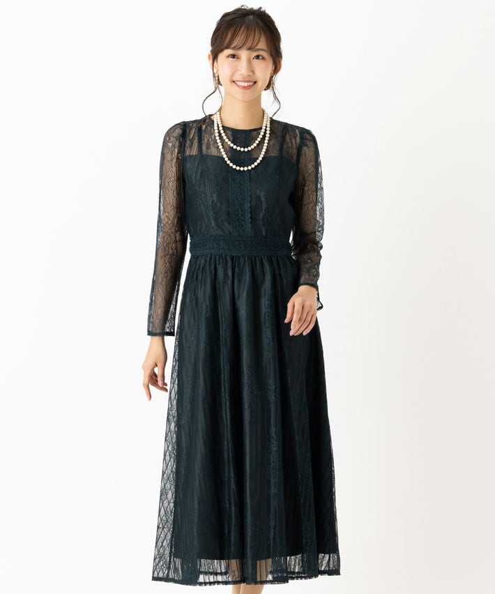 Select Shop ストライプフラワー総レースドレス その他 x グリーン系