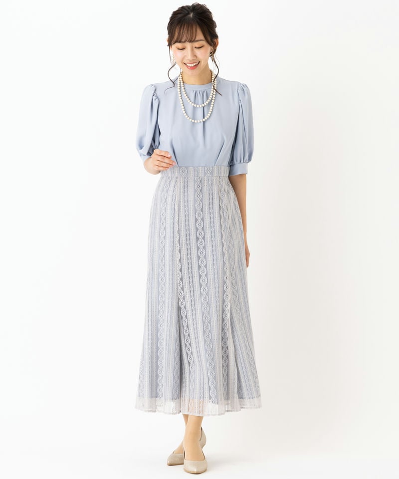 Aimer エメ 袖付きストライプレースマーメイドラインドレス その他 x