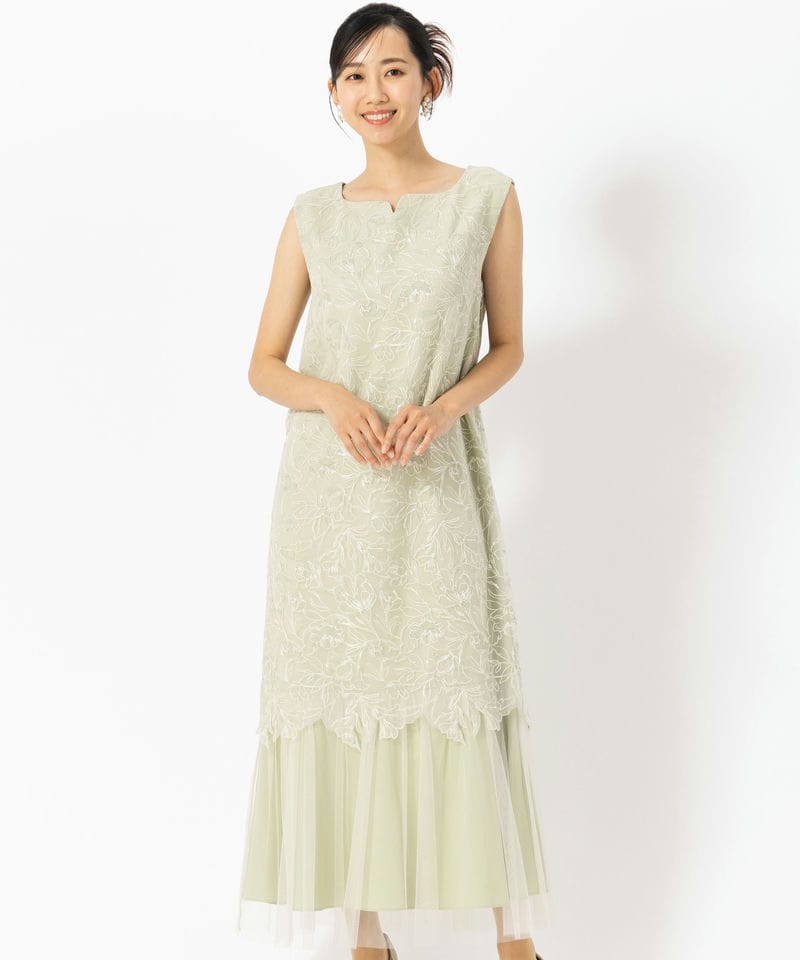 LE'RURE リルアー スリーブレススカラップドレス その他 x グリーン系