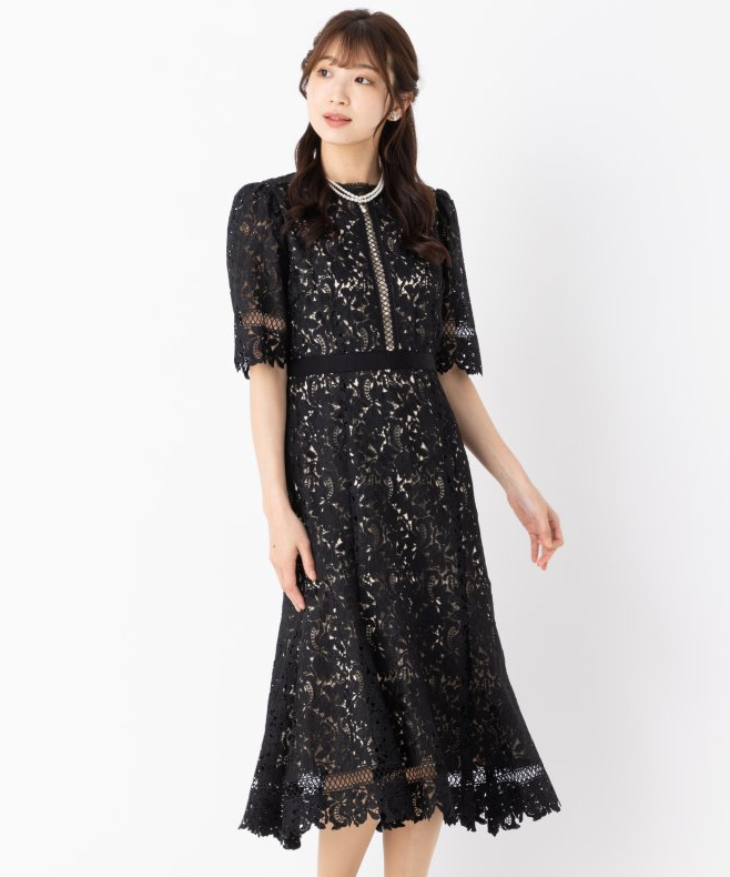 CELFORD セルフォード フラワーレースウエストマークドレス ブラック系