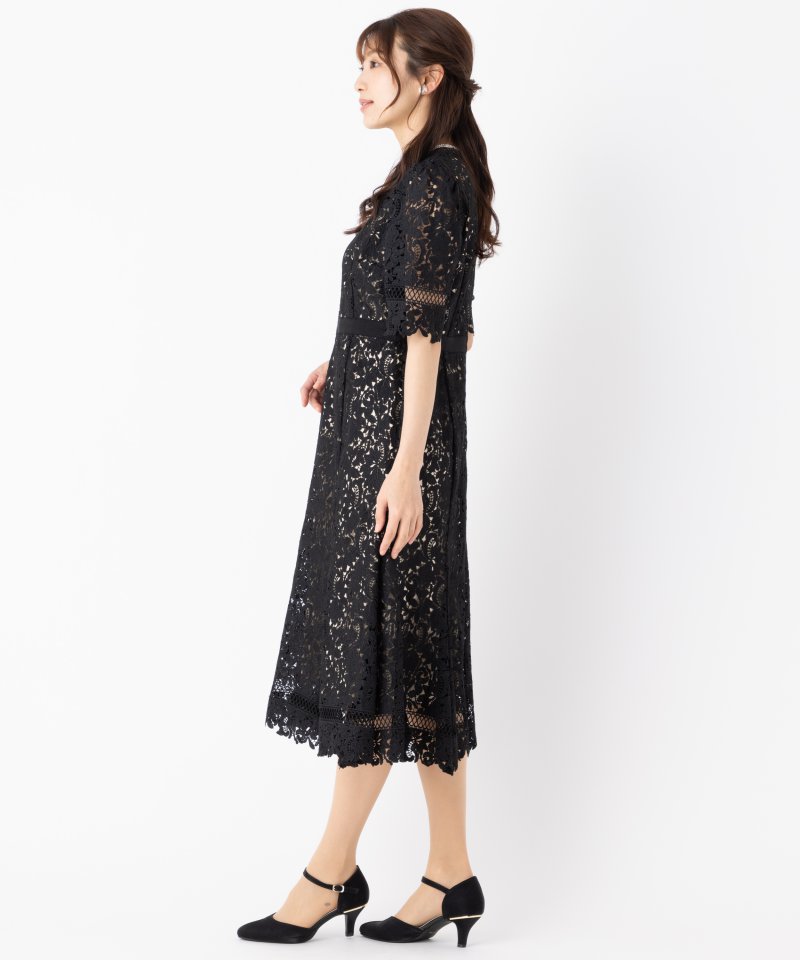 CELFORD セルフォード フラワーレースウエストマークドレス ブラック系
