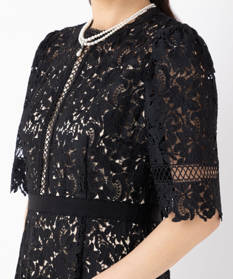 CELFORD セルフォード フラワーレースウエストマークドレス ブラック系