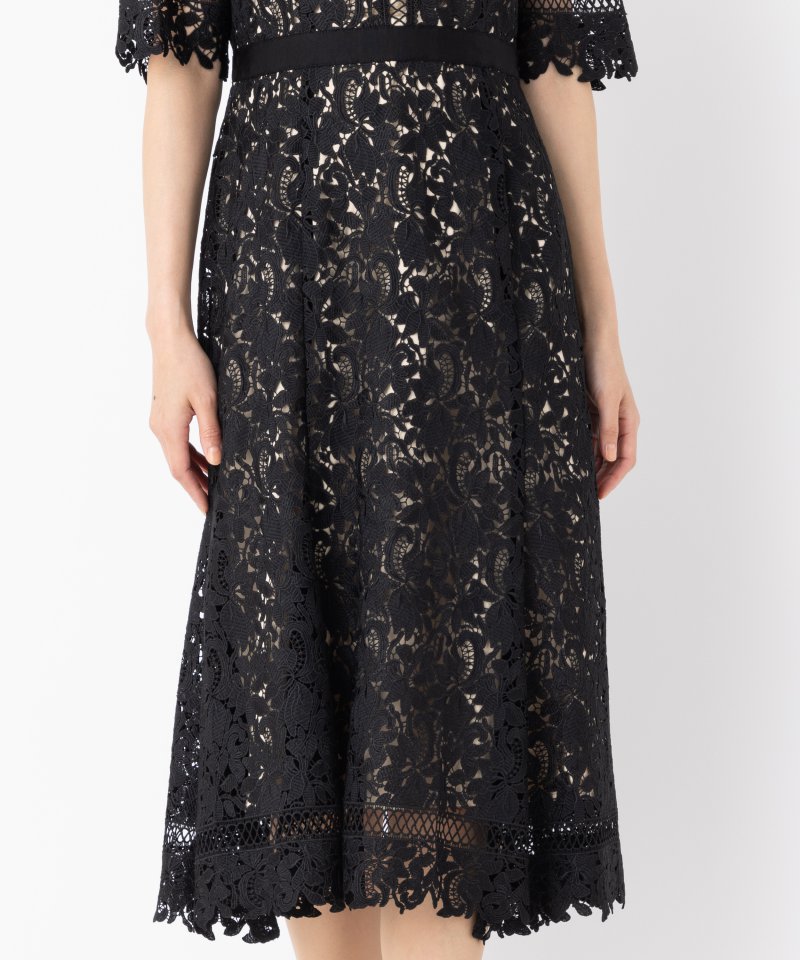 CELFORD セルフォード フラワーレースウエストマークドレス ブラック系