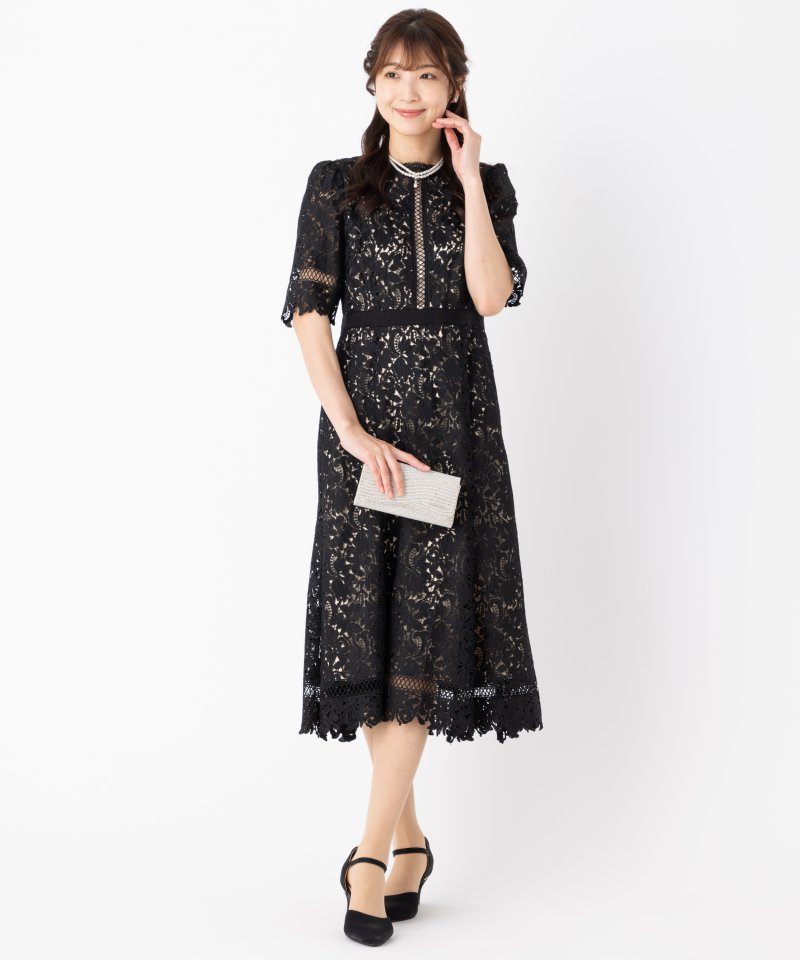 CELFORD セルフォード フラワーレースウエストマークドレス ブラック系