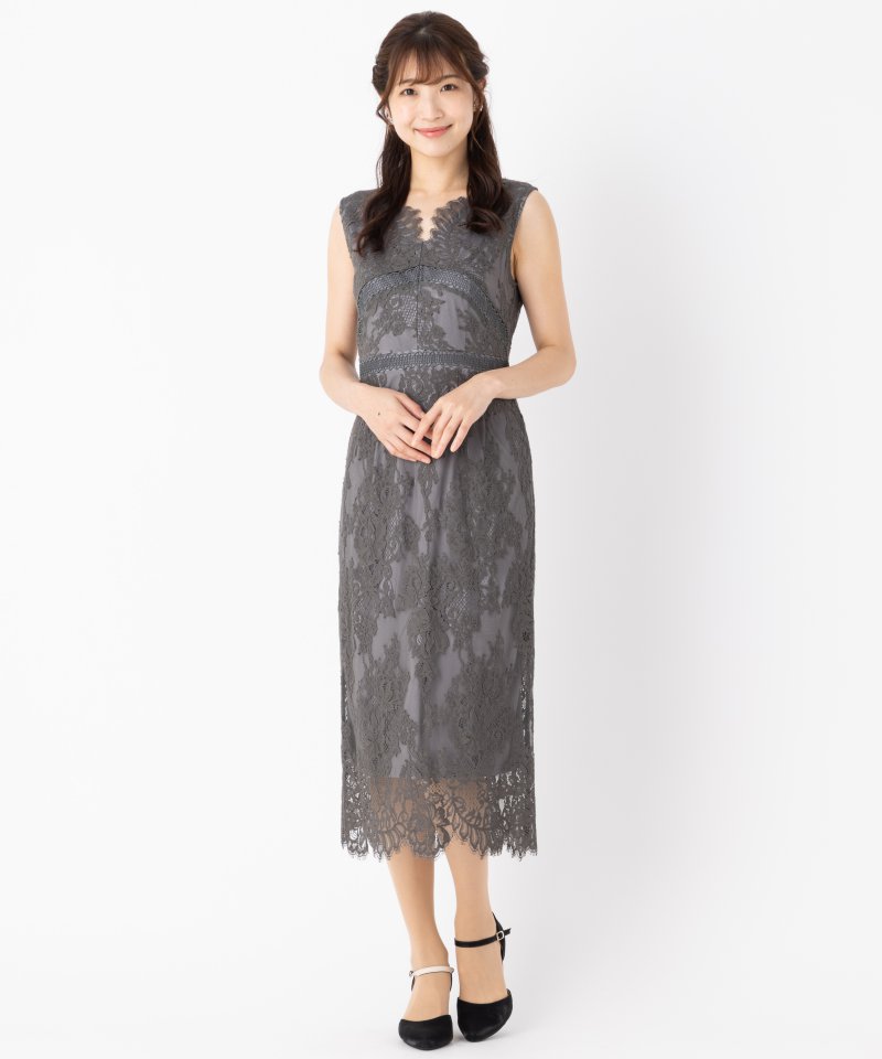 SNIDEL スナイデル バイカラーレースレイヤードドレス その他 x グレー