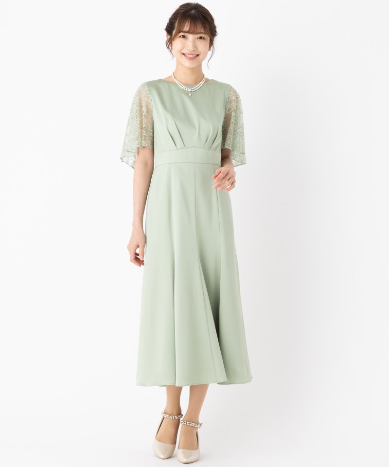 Aimer エメ レースケープ風スリーブサテンドレス その他 x グリーン系