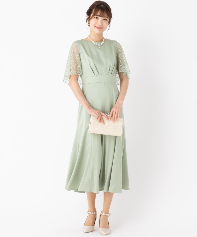 Aimer エメ レースケープ風スリーブサテンドレス その他 x グリーン系