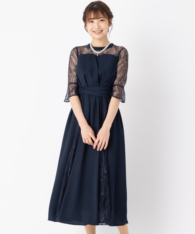 Select Shop ビスチェ風レース切替ドレス ネイビー系 | 結婚式