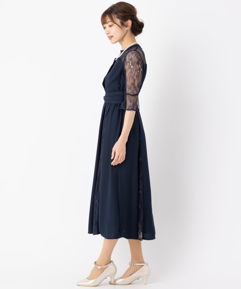 Select Shop ビスチェ風レース切替ドレス ネイビー系 | 結婚式