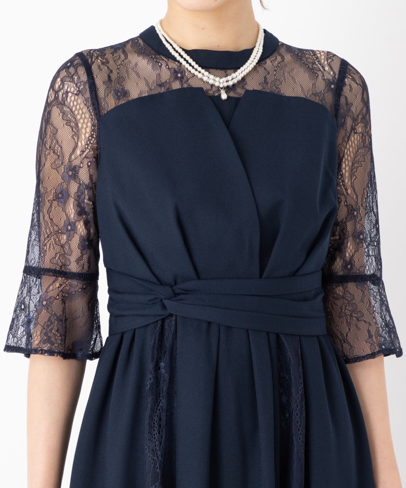 レース切り替えビスチェ風ワンピース 結婚式 お呼ばれ オケージョン　ネイビー ガール GIRL 【低身長対応】レース切替えビスチェ風イレギュラーヘム