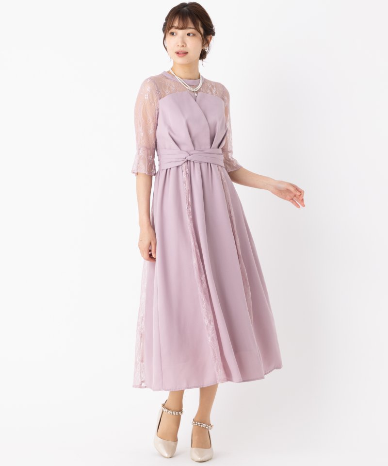 Select Shop ビスチェ風レース切替ドレス ピンク系 | 結婚式パーティー 