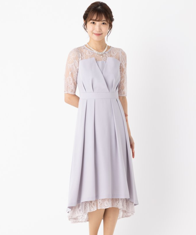 MERCURYDUO マーキュリーデュオ 配色レースパワショルロングドレス