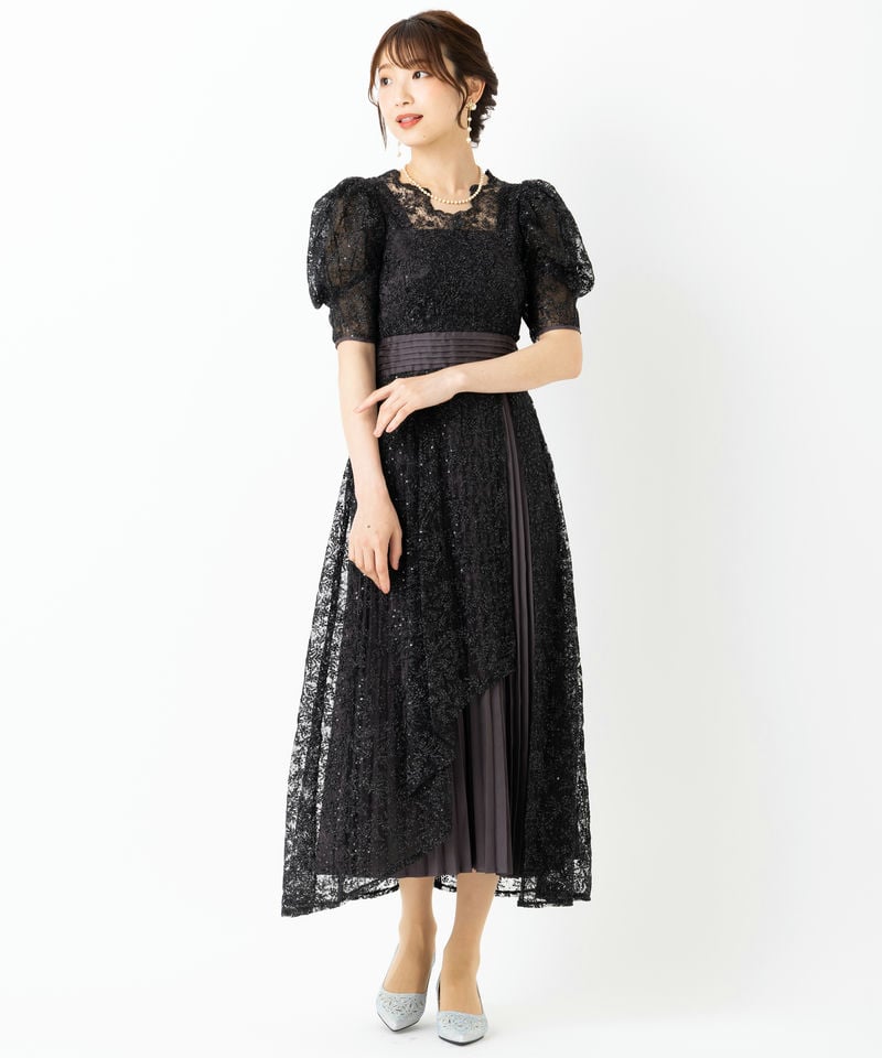 LilyBrown リリーブラウン カシュクールフラワーレースドレス ブラック