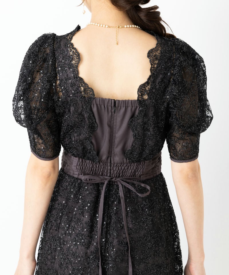 LilyBrown リリーブラウン カシュクールフラワーレースドレス ブラック