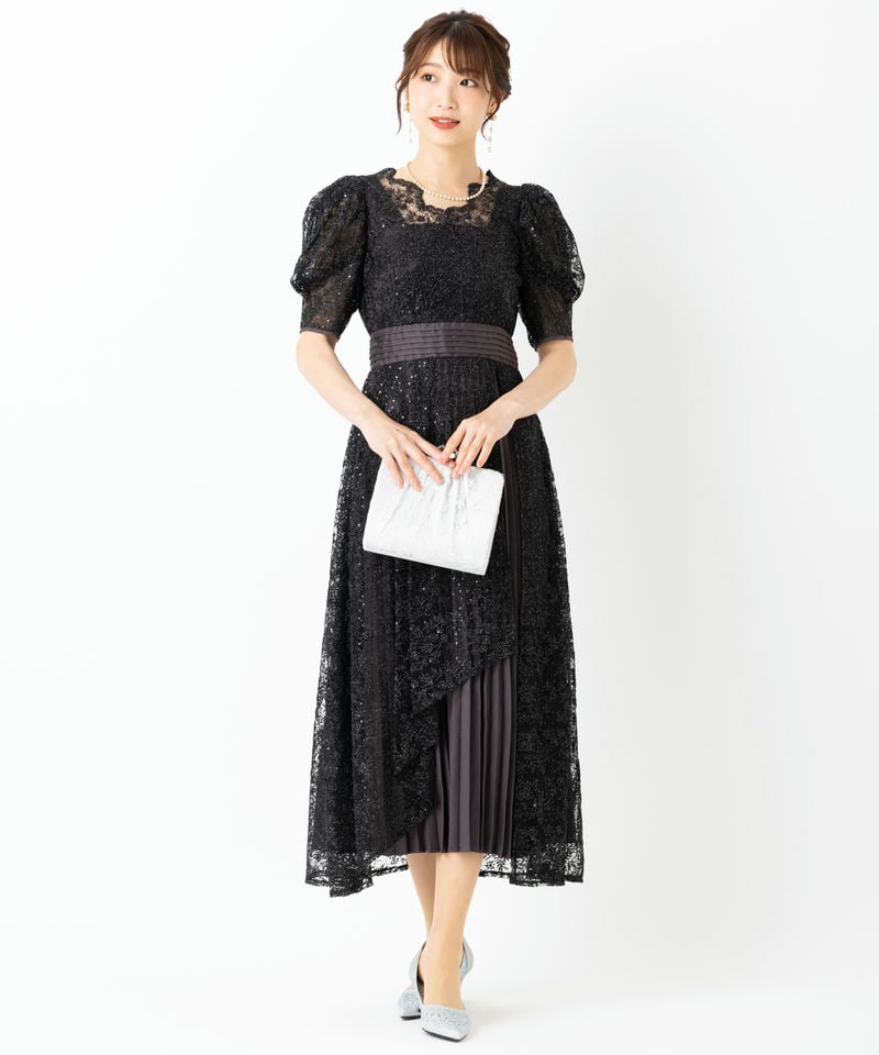 LilyBrown リリーブラウン カシュクールフラワーレースドレス ブラック