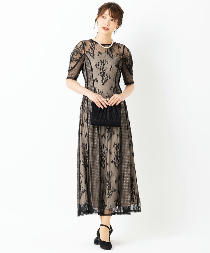 LAGUNAMOON ラグナムーン LADYパネルレースドレス ブラック系 x グレー