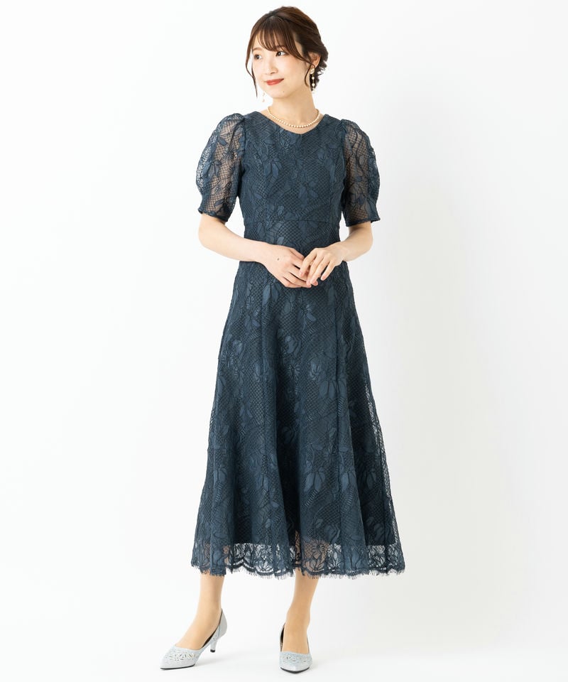 Aimer エメ 配色コードレース袖付きフレアドレス その他 x グリーン系