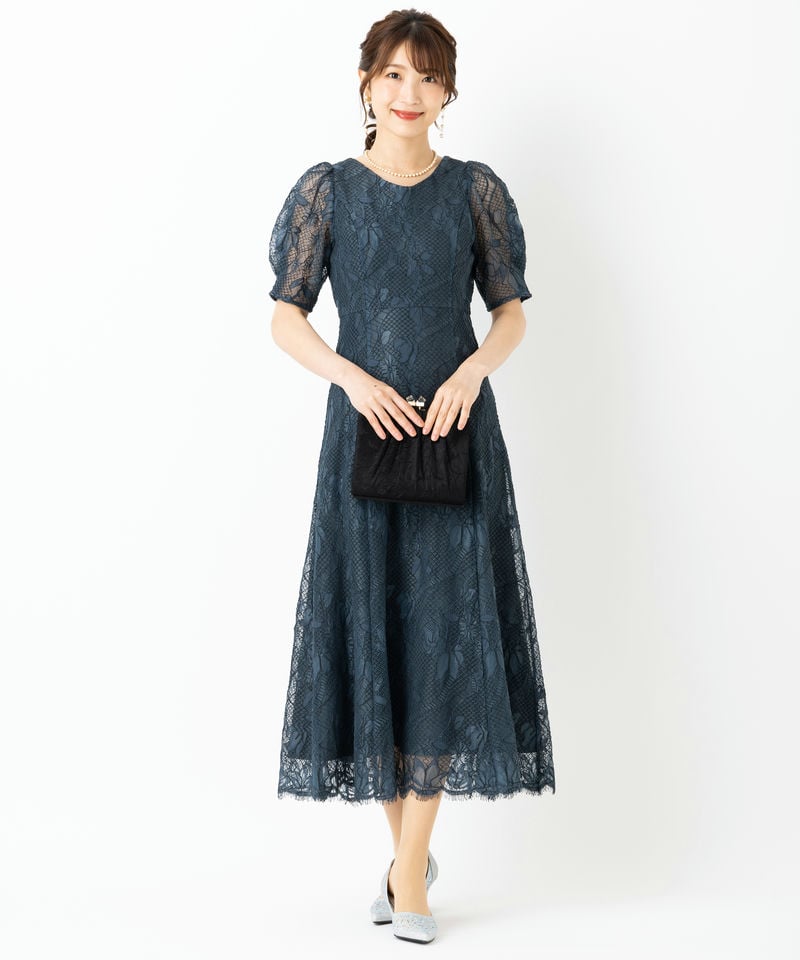 Aimer エメ 配色コードレース袖付きフレアドレス その他 x グリーン系