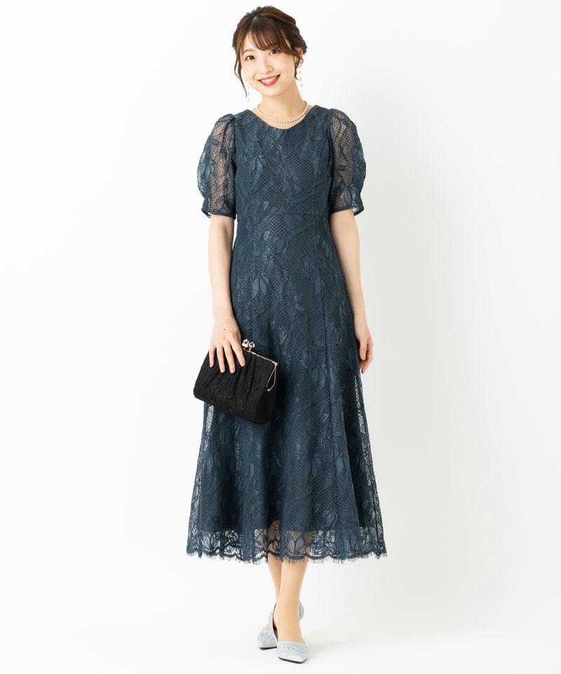 Aimer エメ 配色コードレース袖付きフレアドレス その他 x グリーン系
