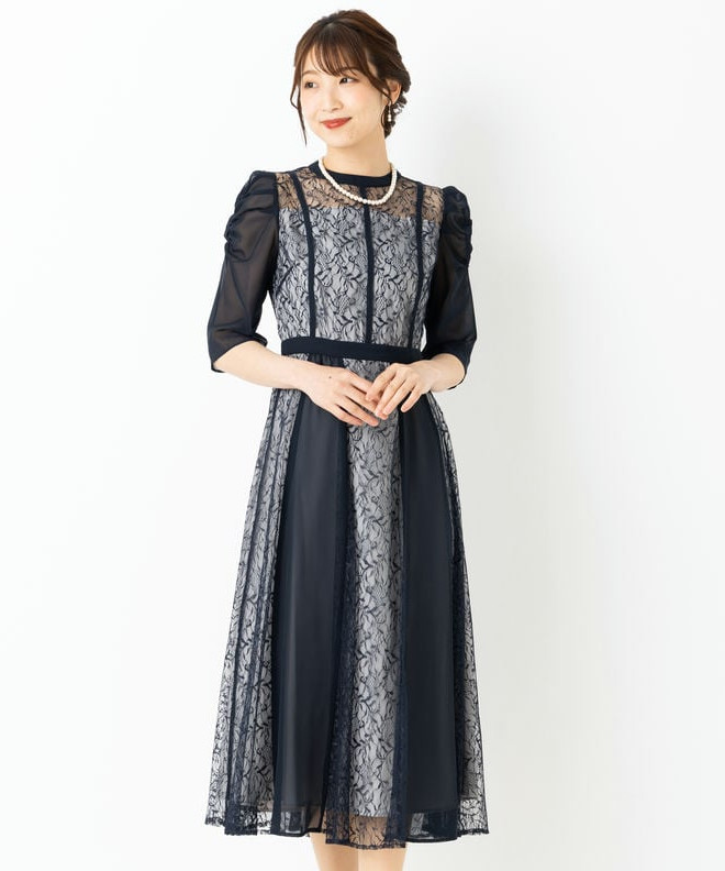 Leja レジャ チェックスパンコールリボンワンピースドレス ブラック系