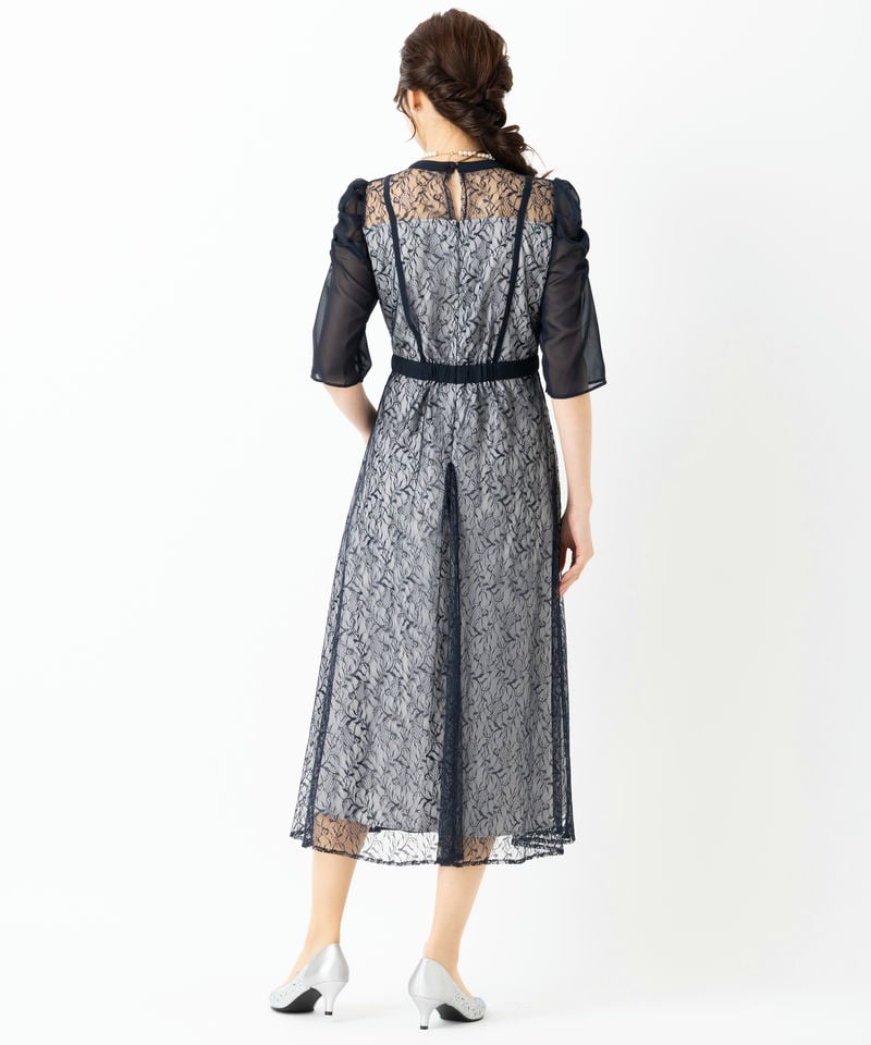 Select Shop シフォン切替レースドレス ネイビー系 | 結婚式パーティー