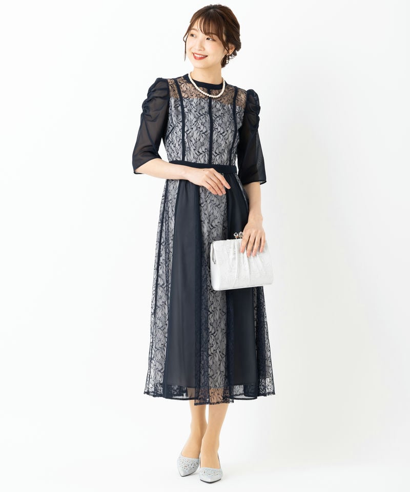 Select Shop シフォン切替レースドレス ネイビー系 | 結婚式パーティー