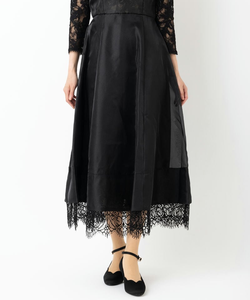 SNIDEL スナイデル ボリュームフレアレースドッキングドレス ブラック