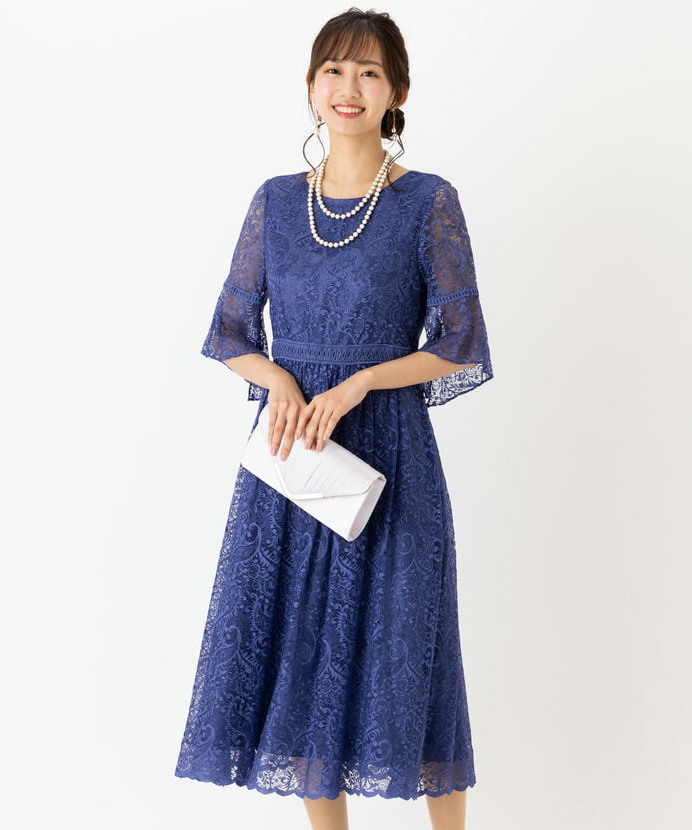 Aimer エメ イレギュラーヘムミモレ丈ドレス ネイビー系 | 結婚式
