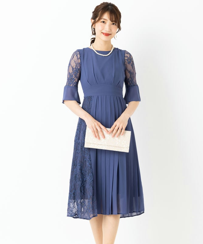 Select Shop 【ドレス2点セット】レース切替プリーツドレス ネイビー系