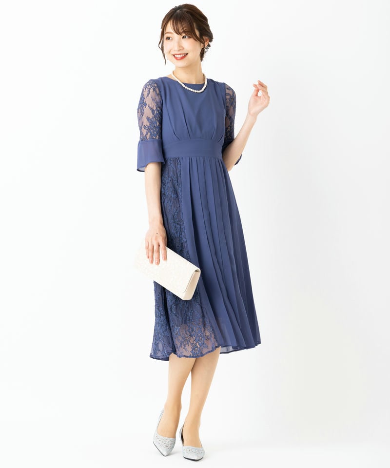 Select Shop 【ドレス2点セット】レース切替プリーツドレス ネイビー系
