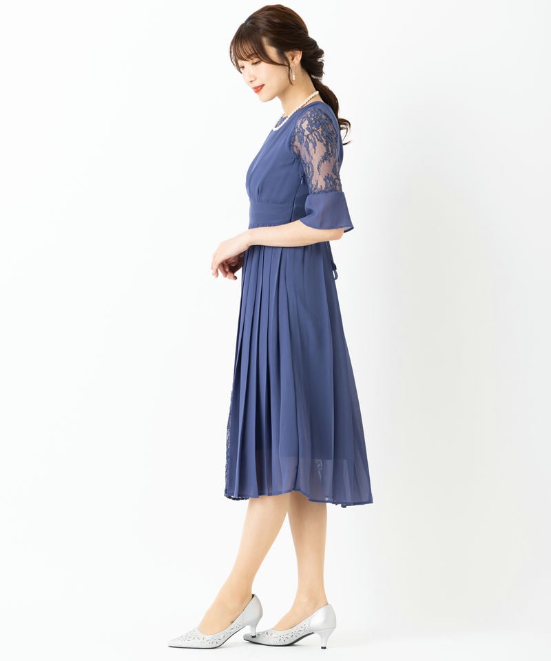 Select Shop 【ドレス2点セット】レース切替プリーツドレス ネイビー系
