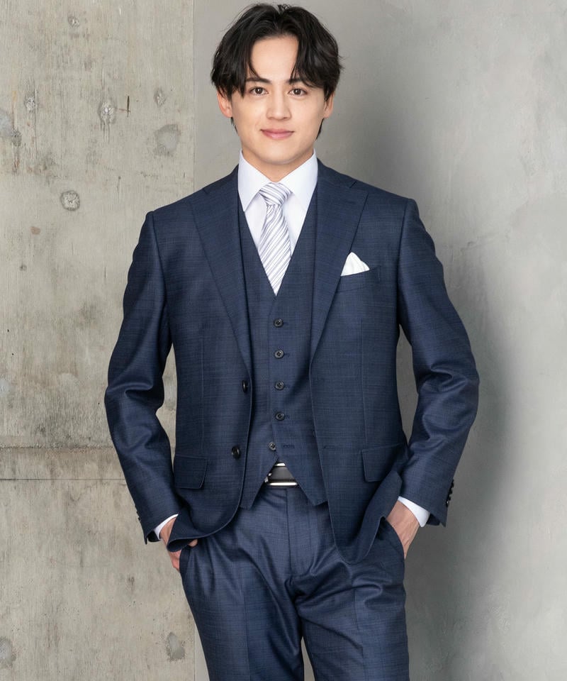 【美品・送料無料】SUIT SELECT スリーピース Y4 ネイビー チェック ネイビーチェック✨SUIT SELECT 3ピース セットアップ スーツセレクト