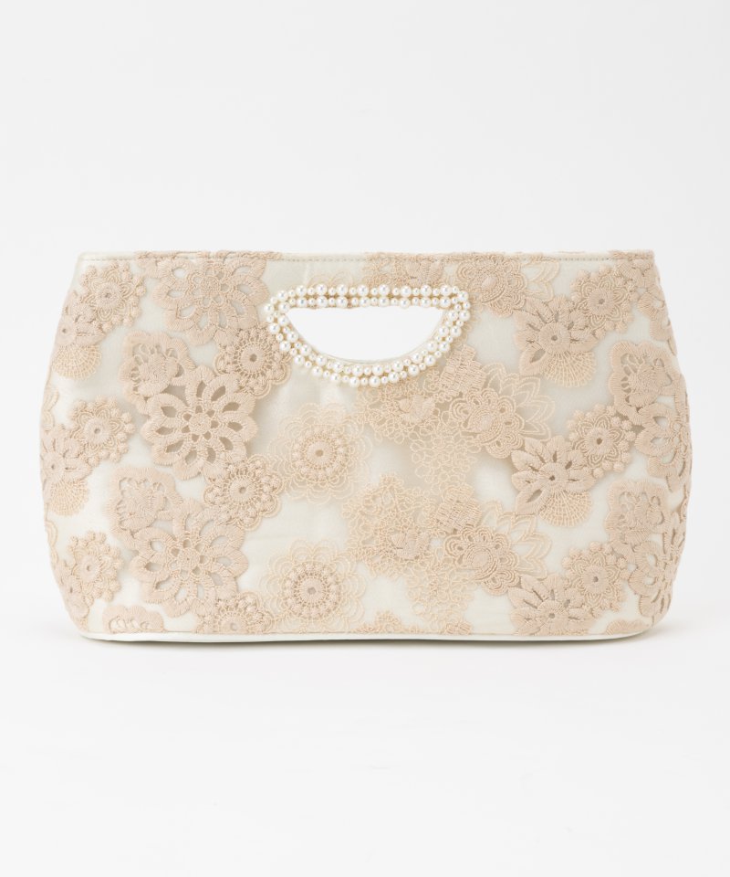 Select Shop オーガンジー刺繍レースクラッチバッグ ベージュ系 | 結婚