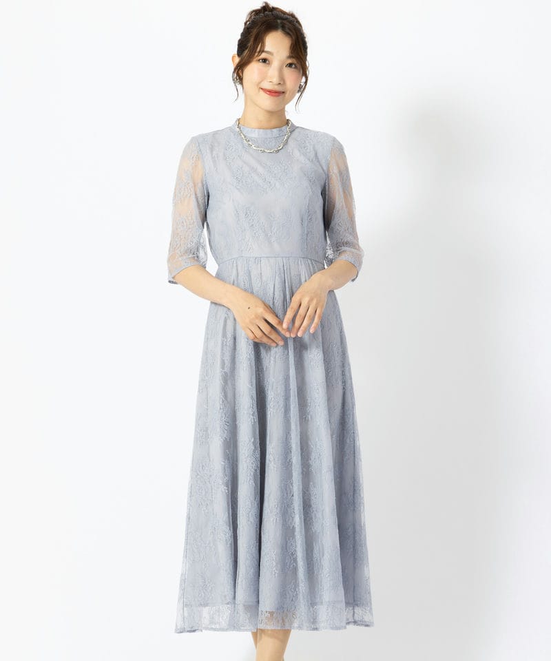 Aimer エメ プチハイネック5分袖レースドレス ブルー系 | 結婚式