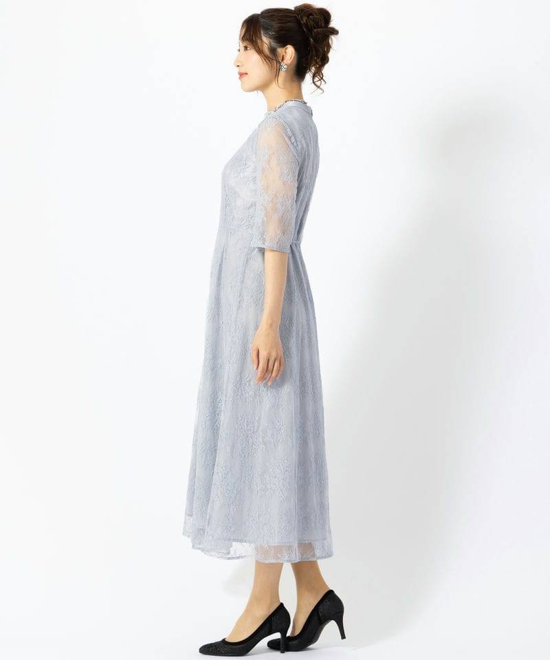 Aimer エメ プチハイネック5分袖レースドレス ブルー系 | 結婚式