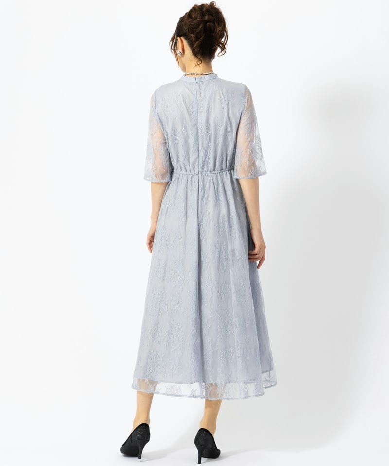 Aimer エメ プチハイネック5分袖レースドレス ブルー系 | 結婚式