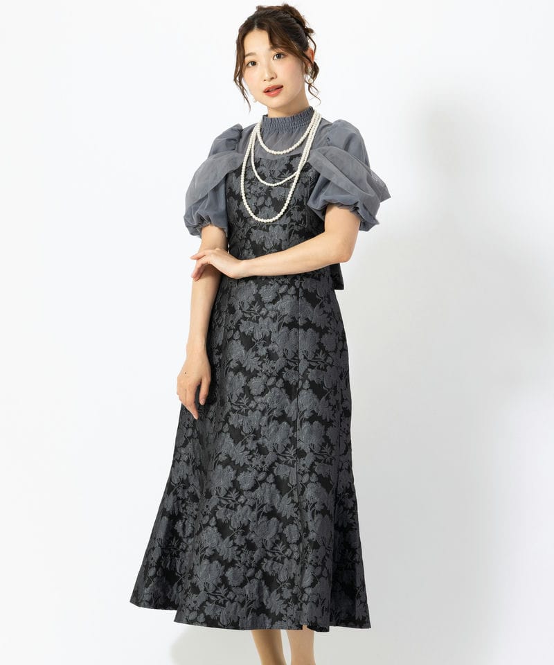 dazzlin ダズリン シアーベールジャガードドレス グレー系 x ブルー系