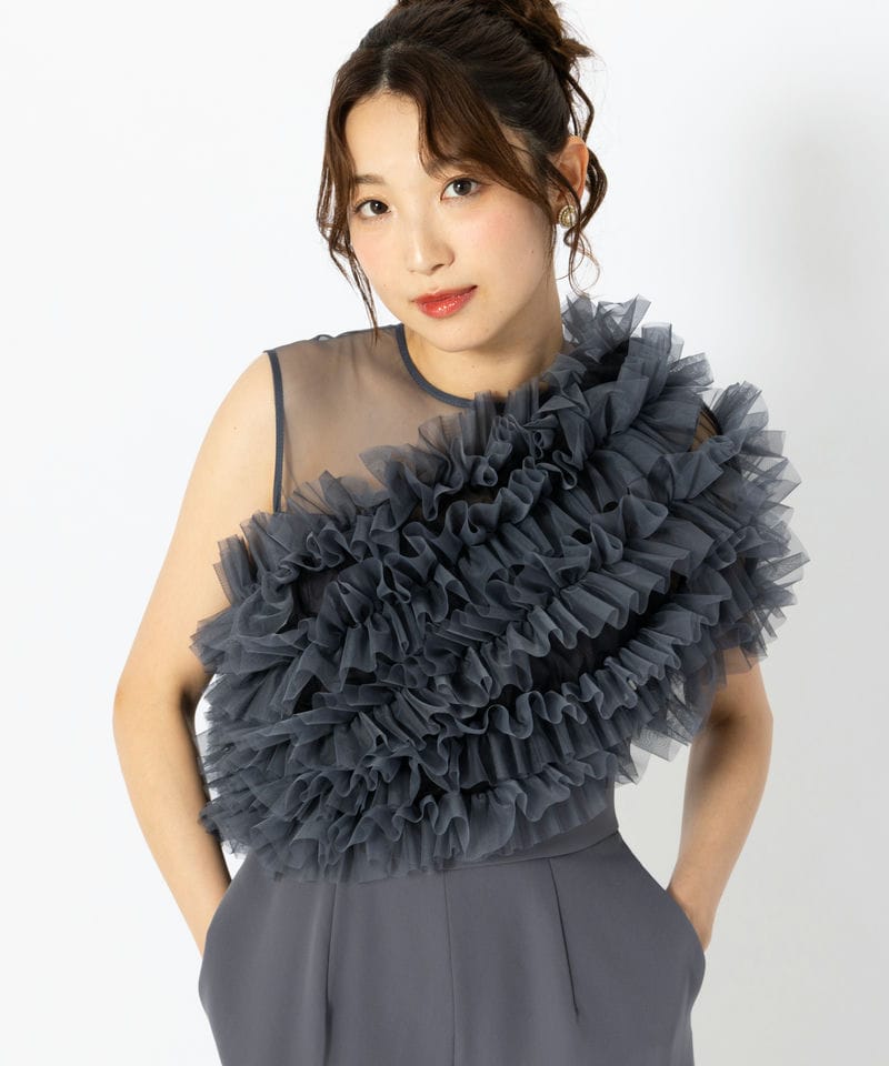 LAGUNAMOON ラグナムーン LADYチュールオフショルパンツドレス グレー