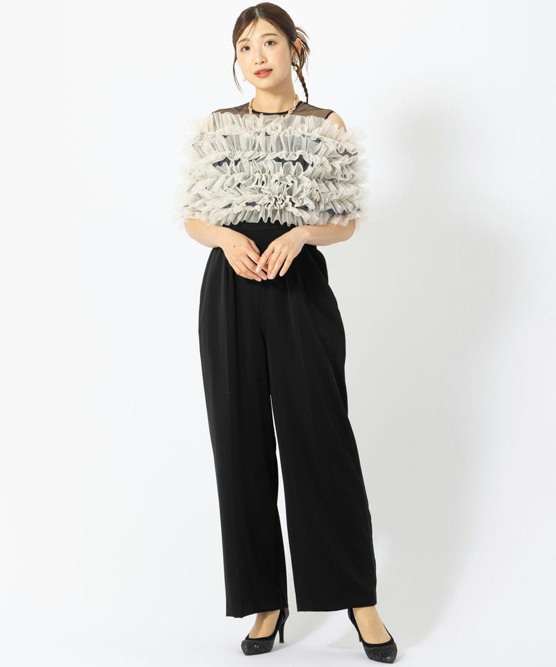 【新品タグ付き】LAGUNAMOON LADYチュールオフショルパンツドレス M ラグナムーン LAGUNAMOON LADYチュールオフショルパンツドレス