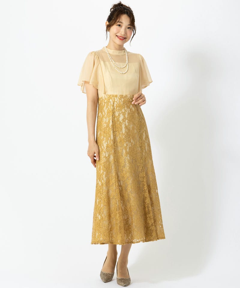 Aimer Acret ケープスリーブマーメイドラインドレス マスタード WEB