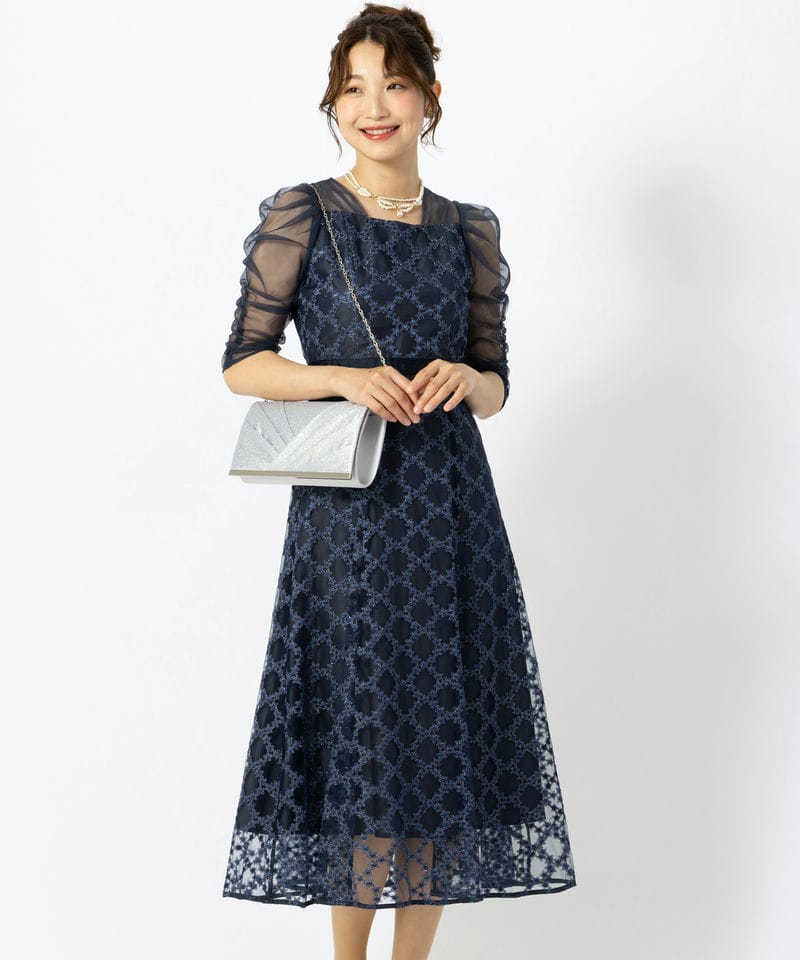 Leja レジャ フラワーレースシアーフリルマーメイドドレス ブルー系