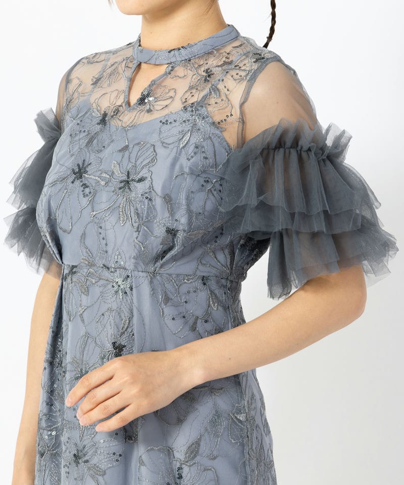 ANDRESD アンドレスド キーネックエンブロイダリードレス ブルー系